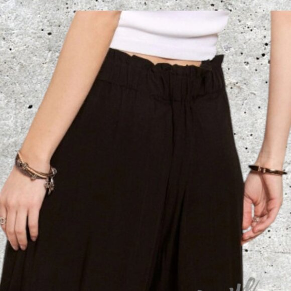 High Waist Draw String Tapered Waist Uber Baggy Wide Leg Black Mock Cargo Pants - Picture 4 of 9